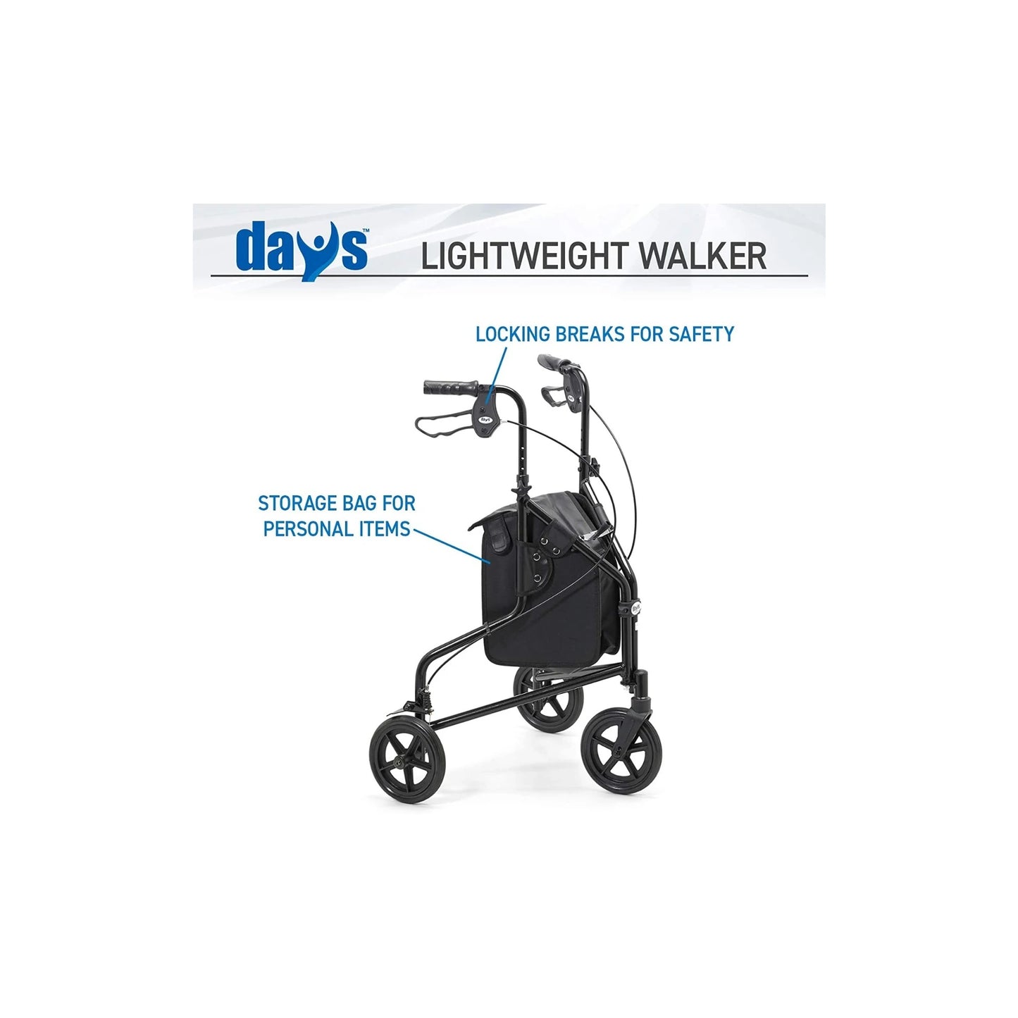 Days Aluminium Lightweight Tri-Wheel Walker - Graphite
